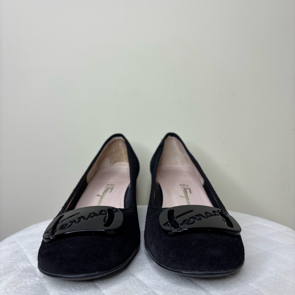 Salvatore Ferragamo Black Suede Calf Heels Size 8.5 - Picture 4 of 10
